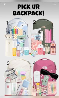 the contents of a backpack with text which one do you like the best?