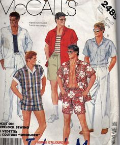 Pants Sewing Pattern, Beach Wear Men, Vintage Mens Fashion, Clothes Sewing Patterns, Sewing Pattern Sizes, Summer Outfits Men, Sims 4 Cc, Mens Shirt, Pant Shirt