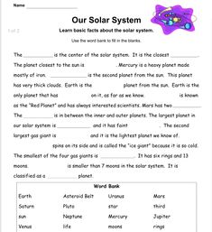 the solar system worksheet is shown in this image, and it has two different types