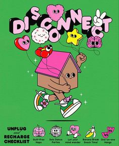 an advertisement for some kind of game called disconet, with cartoon characters in the background