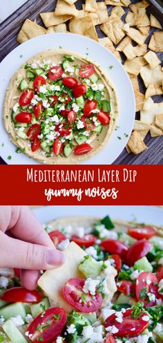 this mediterranean layer dip is an easy and delicious appetizer to serve with tortillas or pita chips