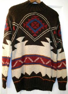 Vtg Ralph Lauren Native American Navajo Indian Exclusive Hand Knit SWEATER~S | eBay Nordic Brown Jacquard Knit Sweater, Brown Nordic Jacquard Knit Sweater, Cozy Brown Tops With Fair Isle Pattern, Cozy Brown Fair Isle Pattern Top, Cozy Brown Fair Isle Top, Bohemian Winter Tops With Fair Isle Pattern, Bohemian Fair Isle Pattern Tops For Winter, Bohemian Tops With Fair Isle Pattern For Winter, Bohemian Fair Isle Crew Neck Sweater