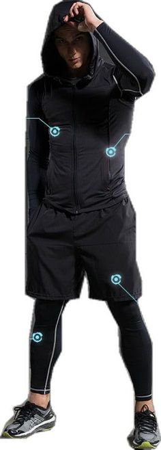 Techwear Stretch Activewear For Gym, Black Fitted Techwear Activewear, Techwear Activewear For Gym With Moisture-wicking, Technical Fitted Activewear With Built-in Shorts, Techwear Moisture-wicking Activewear For Gym, Go-dry Techwear Activewear For The Gym, Breathable Techwear Activewear For Running, Breathable Techwear For Running, Breathable Techwear Activewear For Gym