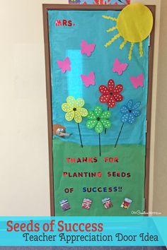 a bulletin board with flowers and butterflies on it, as well as the words seeds of success