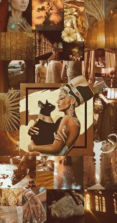 a collage of pictures with different people and things in them, including an egyptian woman