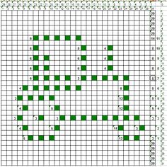 a cross stitch pattern with green squares and numbers in the middle, on a white background