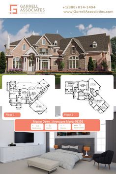 the floor plan for this luxury home is shown in two different colors and features an attached bedroom