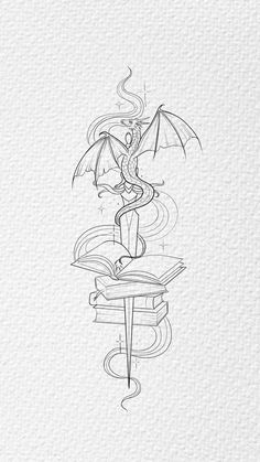 a drawing of an umbrella and some books