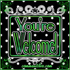 the words you're welcome are in green and white letters on a black background