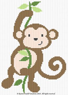 a cross stitch pattern with a monkey holding a plant