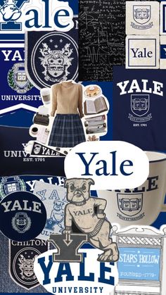 a collage of blue and white items with the words yle on them in different languages