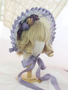 Version1: head circumference 50-55cm  Version2: head circumference 56-60cm Fitted Bonnet Cap For Spring, Vintage Purple Hat For Spring, Vintage Fitted Bonnet For Spring, Victorian Bonnet, Vintage Straw Hat, Women Cosplay, Pastel Fashion, Bonnet Hat, Straw Hats