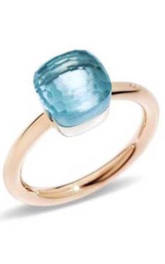 Pomellato Nudo Blue Topaz (PAA1100O6000000OY). Nudo ring in 18kt rose and white gold with blue topaz quartz. Pomellato Jewelry, Pomellato Ring, Pink Gold Necklace, Sky Blue Topaz, Diamond Rings Bands, Womens Wedding Bands, Blue Gemstones, Blue Topaz Ring, Topaz Ring