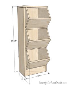 an unfinished bookcase is shown with measurements