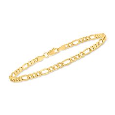 PRICES MAY VARY. 14kt yellow gold, for women. Chain size - 3.5 mm. Lobster clasp has a spring mechanism for sturdy security. Polished 14kt yellow gold. Includes jewelry presentation box. Ross-Simons presents contemporary styles with a timeless appeal. Crafted of solid 14kt yellow gold and featuring classic Figaro links, this 3.5mm chain bracelet is a reliable accessory to have on hand. The glossy bracelet is easier than ever to wear and pair, making it a luxurious complement to any personal styl Jewelry Presentation, Gold Rope Chains, Beaded Drop Earrings, Natural Gold, Jewelry Essentials, Broken Chain, Fine Jewelry Bracelets, Beaded Hoop Earrings, Toe Rings