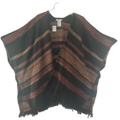 American Eagle Nwt Women's Boho Casual Knit Poncho Shawl Striped One Size New With Tags Poncho Shawl Brown/Black Boho Casual Fall/Winter Outerwear One Size Fits All Fabric Content 100% Acrylic Garment Comes From The Pet Free And Smoke Free Home. Box: M12 Features: Shawl Size: Womens One Size Condition: New With Tags Fabric Poncho, Low Neck Tops, American Eagle Crop Top, Lace Long Sleeve Shirt, White Ruffle Blouse, American Eagle Tops, Poncho Shawl, Knit Poncho, Black Boho