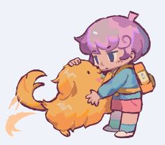 a drawing of a girl hugging a cat with her back to the camera and holding it