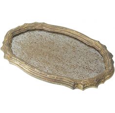 an oval shaped tray with gold trimming