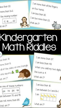 four different kinds of children's math riddles with the text, i am more than