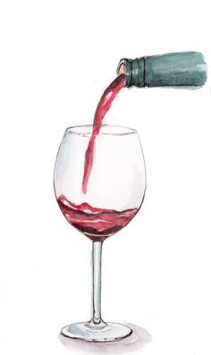 a drawing of a wine glass being filled with red wine