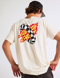 Santa Cruz Goal Flame Tee. Graphic Screened On Left Chest And Back. Ribbed Crew Neckline. Short Sleeve. 100% Cotton. Machine Wash. Imported. Flame Tshirt Design, Casual Crew Neck Top With Back Print, Casual Cotton Shirt With Back Print, Casual Crew Neck Shirt With Back Print, Spring Tops With Back Print And Short Sleeves, Crew Neck Cotton Top With Back Print, Santa Cruz Tshirt, Santa Cruz Clothing, Skateboard Logo