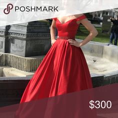 Red Ball Gown For Formal Occasions, Red Formal Evening Dress For Prom Season, Red Satin Formal Evening Dress, Red Formal Evening Dress For Prom, Red Fitted A-line Gown, Red Formal Dresses For Prom Season, Red Fitted Cocktail Gown, Red Cocktail Gown For Prom Season, Red Cocktail Gown With Fitted Bodice