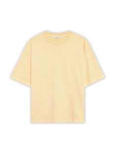 yellow cotton crew neck short sleeves straight hem Oversized Yellow T-shirt For Spring, Spring Tops With Boxy Fit And Crew Neck, Boxy Fit Crew Neck T-shirt For Summer, Summer Boxy Fit Crew Neck T-shirt, Relaxed Fit Cotton Cropped T-shirt With Short Sleeves, Boxy Crew Neck T-shirt For Summer, Spring Box-fit Crew Neck T-shirt, Cotton Boxy Fit Short Sleeve Crew Neck Top, Boxy Fit Crew Neck T-shirt For Spring