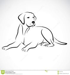 a black and white drawing of a dog laying on the ground with his head turned to the side