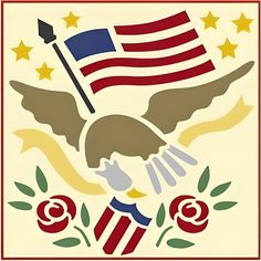 an american flag and eagle with flowers