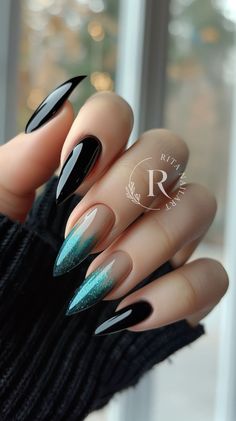 Stiletto Nails Short, Witchy Nails, Edgy Nails, Goth Nails, Stiletto Nails Designs, Bright Nails, Blue Nail, Nail Designs Glitter