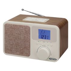 an alarm clock radio sitting on top of a table