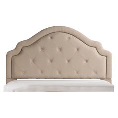 an upholstered headboard with buttons and tufteds on the top, in beige