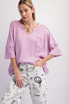 Easel Ribbed Thermal Knit Top in Lilac Pink Shirts & Tops Easel Umgee Clothing, Thml Clothing, Umgee Dress, Notched Neckline, Lilac Pink, Umgee Tops, Love Clothing, Sweater Making, Plus Dresses