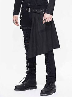 New Devil Fashion Rock Men Pants Trousers Black Gothic Punk Steampunk+Skirt  | eBay Punk Men’s Clothing, Guys In Skirts Drawing, Men Gothic Fashion, Alternative Mens Fashion Punk, Goth Pirate Male, Men’s Steampunk Outfits, Male Goth Outfits, Modern Steampunk Fashion, Goth Mens Fashion