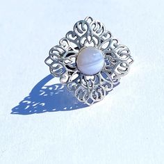 925 Sterling Silver Filigree Designed With Blue Lace Agate Size-8 Stamped 925 Nwot Elegant Moonstone Ring Ideal For Gifting, Elegant Nickel-free Chalcedony Jewelry, Silver Agate Rings For Wedding, Silver Agate Wedding Rings, Silver Chalcedony Jewelry As A Gift, Elegant Silver Chalcedony Rings, Elegant Silver Moonstone Ring With Natural Stones, Elegant Silver Rings With Natural Stones, Nickel-free Silver Sterling Moonstone Ring