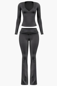 ALYCIA V-NECK TOP & YOGA PANTS SET – BLACK + MOON Stretch V-neck Activewear For Yoga, Stretch Long Sleeve Loungewear Sets, Stretch V-neck Activewear For Pilates, 4-way Stretch Yoga Pants For Fall Loungewear, Fitted Yoga Pants For Fall Loungewear, Solid Long Sleeve Activewear For Relaxation, Solid Color Long Sleeve Activewear For Relaxation, Versatile Long Sleeve Activewear For Relaxation, Athleisure Stretch Sets For Fall