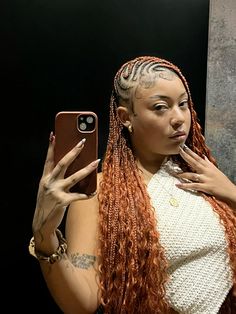 @mbarbosx Fulani Ginger Braids, Honey Blonde Lemonade Braids, Ginger Lemonade Braids, Fulani Braids Color 30, Ginger Braids Black Roots, Finger Braids, Ginger Fulani Braids With Curls, Braided Hairstyles Ginger, Blonde Lemonade Braids