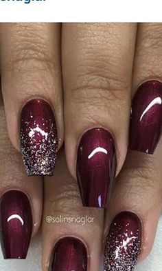 Burgundy Nail Designs, Maroon Nails, Valentine Nails, Burgundy Nails, White Nail, Kendall Jenner Outfits, Nail Designs Glitter, Dipped Nails, Silver Nails