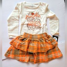 Nwt Cotton Spandex Skirt & Top Thanksgiving Skirt, Orange Cream, Fall Thanksgiving, Skirt Top, Matching Sets, Cotton Spandex, Skirt Set, Thanksgiving, Plaid