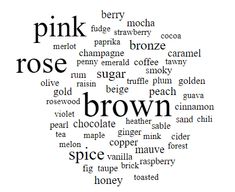 the word pink is written in several different languages, including words such as coffee and cocoa