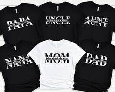 Personalized Family Matching Shirts, Custom Mom Shirt With Kids Names, Customized Family Tshirts Mom Dad Nana Papa Uncle Aunt, Gift for Family ❀ HOW TO ORDER T-SHIRT ❀ 1- Please Check and Review All Product Photos. 2- Select Your T-Shirt Style and T-Shirt Color from drop down menus. 3- Choose your TEXT Color. Please add your text color in the customize box. 4- Choose Your Quantity as much as you want. 5- Click ADD TO CART. And, you can go back to add more product color for your family members an 21st Birthday Vegas, Birthday Group Shirts, Bachelorette Party Tees, 21st Birthday Shirts, Matching Tshirts, 40th Birthday Shirts, 50th Birthday Shirts, Group Shirts, Birthday Tshirts