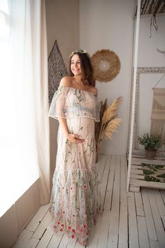 This unique and romantic maternity dress is made with a special attention to details. High quality textiles and finishing used to make the garment as neat as it can be. For more maternity gowns, please access https://www.etsy.com/shop/LidiasBoutiqueDesign?ref=seller-platform-mcnav&section_id=26895660. If you're interested in girls dresses and boleros, please access https://www.etsy.com/shop/LidiasBoutiqueDesign?ref=seller-platform-mcnav§ion_id=23168855. We also recommend our hair accessories Wildflower Maternity Dress, Whimsical Maternity Dress, Fantasy Maternity Dress, Pregnant Wedding Photos, Bespoke Closet, Maternity 2023, Maternity Dress For Photoshoot, Maternity Wedding Dress, Bbq Birthday