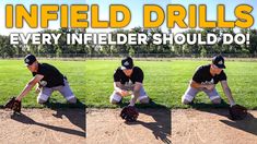 three different shots of a baseball player with the words infield drills every infielder should do