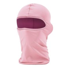 a pink ski mask with the hood pulled up to expose it's inner lining