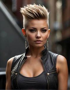 Shaved Lines In Hair Women, Viking Short Hairstyles Women, Faux Hawk For Women, Shave Side Hairstyles, Pixie Mohawk Shaved Sides, Fohawk Haircut For Women, Female Mohawk Shaved Sides, Shaved Hair Styles, Shaved Pixie Haircut