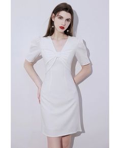 Buy pretty white vneck short homecoming party dress with bubble sleeves high quality at affordable price online. Free shipping and pro custom service since 2009. White V-neck Short Sleeve Party Dress, White V-neck Puff Sleeve Dress For Summer, Fitted V-neck Puff Sleeve Dress For Wedding, White Short Sleeve V-neck Party Dress, White V-neck Party Dress With Short Sleeves, Elegant White V-neck Party Dress, White Formal V-neck Dress For Summer, White V-neck Summer Formal Dress, Solid Color Mini Dress For Wedding