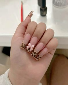 Leopard Nails French, Cheetah Print Nails, Nails Art Ideas, Zebra Nails, Cow Nails, Colored Acrylic Nails, Girly Acrylic Nails, Leopard Nails, Classic Nails