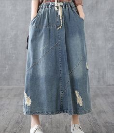 Denim Casual loose fitting Women's SkirtsCasual Cheap Washed Women's Skirt, Cheap Casual Denim Skirt For Summer, Cheap Casual Washed Skirt, Cheap Cotton Denim Skirt With Belt Loops, Adding Length To Denim Skirt, Cheap Ripped Cotton Denim Skirt, Skirt Organza, Linen Skirts, Long Sleeve Dresses Fall