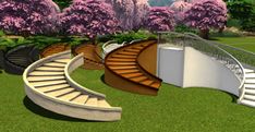 a set of stairs in the middle of a grassy area