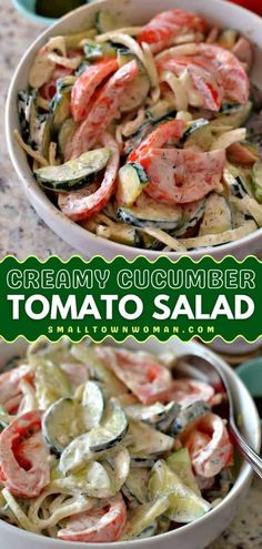 this creamy cucumber tomato salad is the perfect side dish for any summertime meal